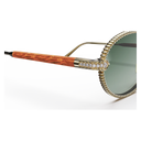 Take Couture Or Jaune Pavé de Diamants & Bois de Loupe — verres verts — détail de tenon